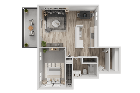 Floor plan for 1 bed, 1 bath, 860 sqft